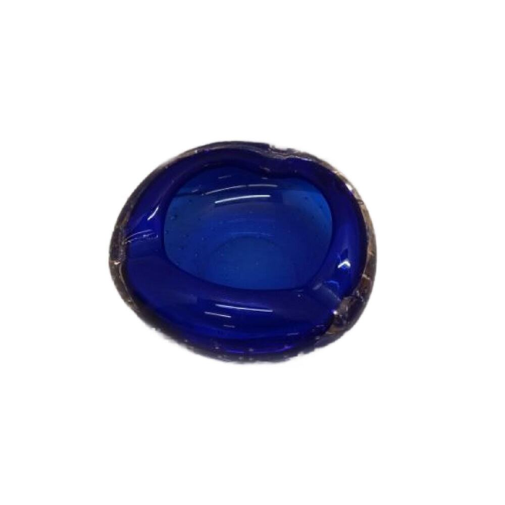 Murano Cobalt Blue Glass Bullicante Pinched Edge Ashtray Trinket Dish